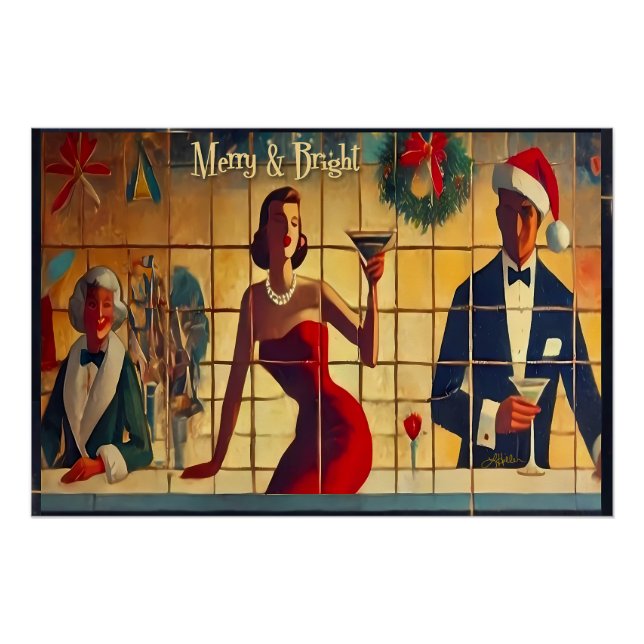 Póster Martini de Última Chamada da Noite de Natal Retro  (Frente)