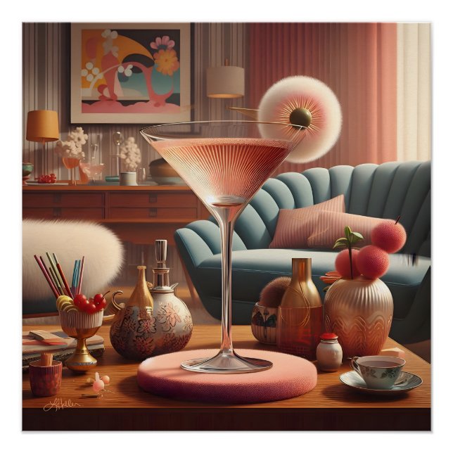 Póster Martini Futurista Atômico de Cerejeira em Flor (Frente)