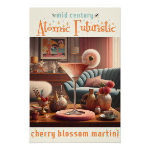 Póster Martini Futurista Atômico de Cerejeira em Flor