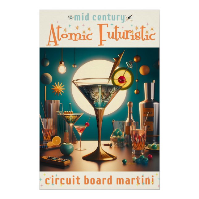 Póster Martini Futurista de Placa de Circuito Atômico (Frente)