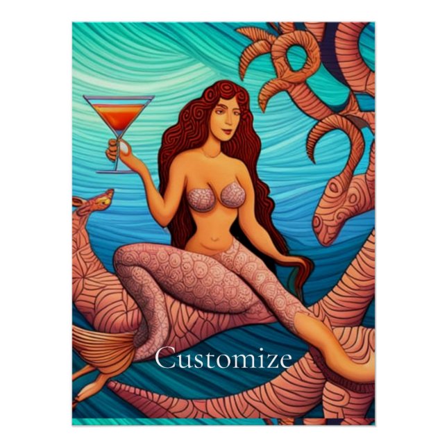 Póster Martini Mermaid Thunder_Cove de cabelos longos (Frente)