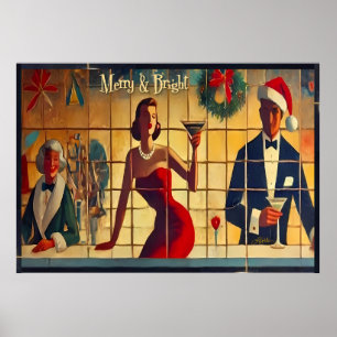 Poster Martini Retro dos Anos 50 Noite de Natal Bar Últim