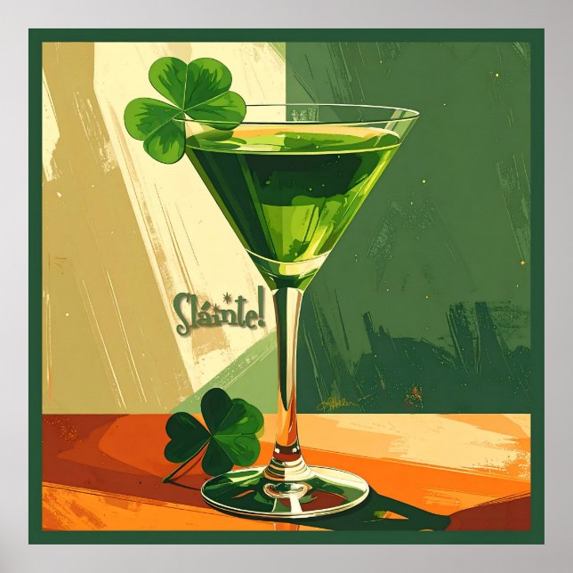 Poster Martini Shamrock Moderno de Meados do Século Sláin (Frente)