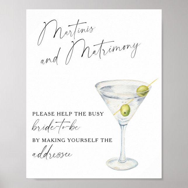 Poster Martinis & Ajuda de Matrimônio para a noiva ocupad (Frente)