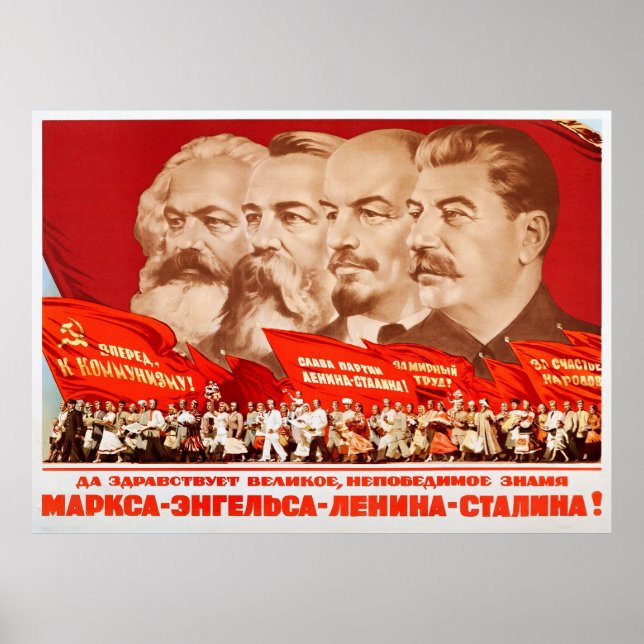 Poster Marx, Engels, Lenin e Stalin, Propaganda 1953 (Frente)