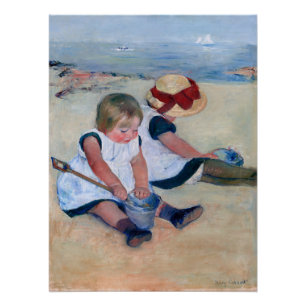 Póster Mary Cassatt Crianças Brincando na Praia 1884