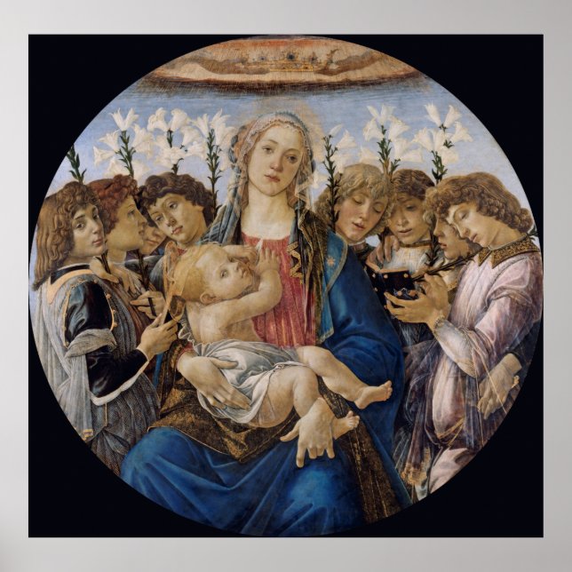 Poster Mary com Criança e Angels Botticelli Cantando (Frente)