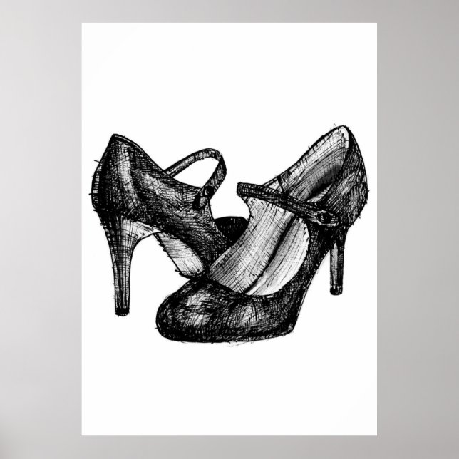 Poster Mary Jane Heels Fashion Sketch (Frente)