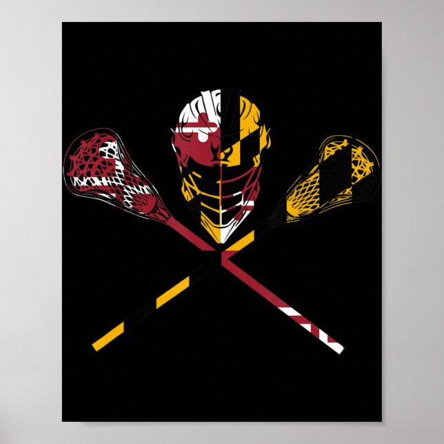 Poster Maryland Flag Lacrosse Boys Men's Women's College  (Frente)