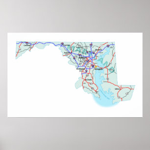 Póster Maryland Interstate Map Print