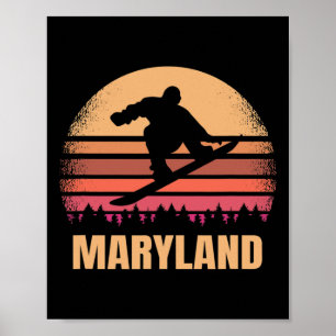 Poster Maryland Snowboard Vintage Md Snow Boarder Retr