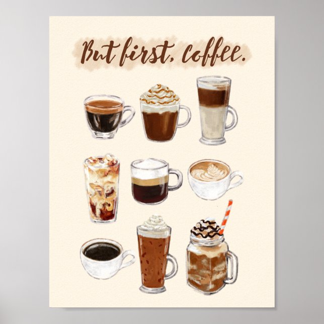 Póster "Mas primeiro, café, Poster" (Frente)