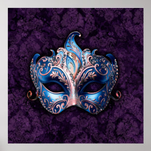 Poster Máscara Azul Elegante de Mascarada