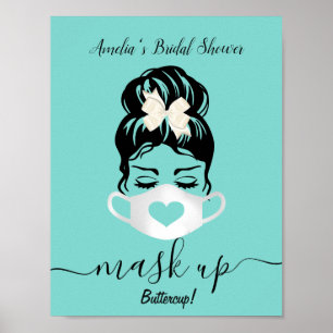 Poster Máscara Azul Teal Rosto Necessário para Eventos 