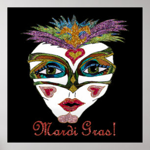 Póster Máscara Colorida Mardi Gras Glitter Feather