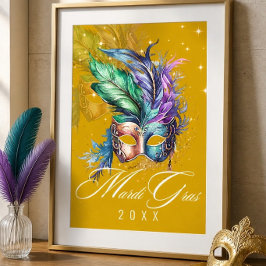 Poster Máscara de Carnaval de Mardi Gras | Cartaz Dourado