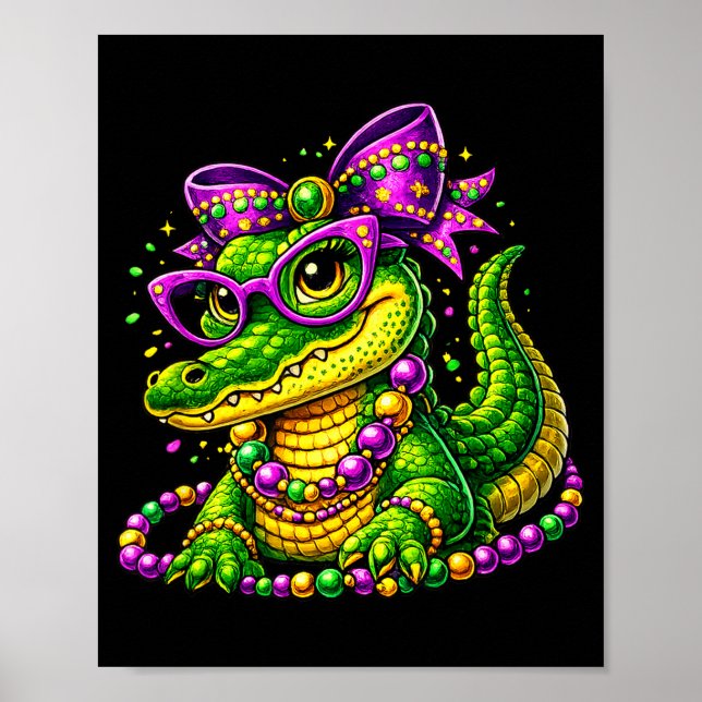 Poster Máscara de contas de jacaré do Mardi Gras fofo car (Frente)