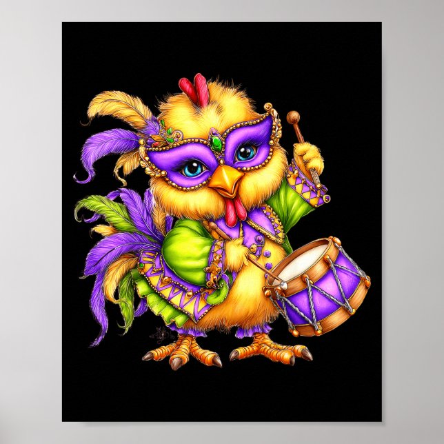 Poster Máscara de Contas G Mardi Gras de Frango Nola Cute (Frente)