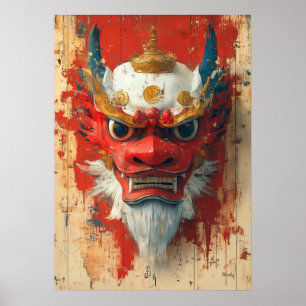 Poster Máscara de Dragão Guardião – Ritual Tibetano e Chi