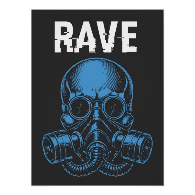 Póster Máscara de Gás Caveira Rave (Frente)