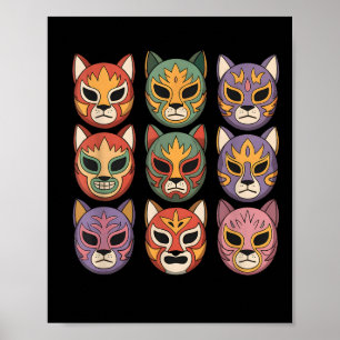 Poster Máscara de Gato Lucha Libre Divertida Máscara de G