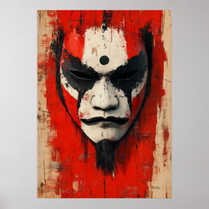 Poster Máscara de Guerreiro Kabuki – Férrea Tradição Asiá