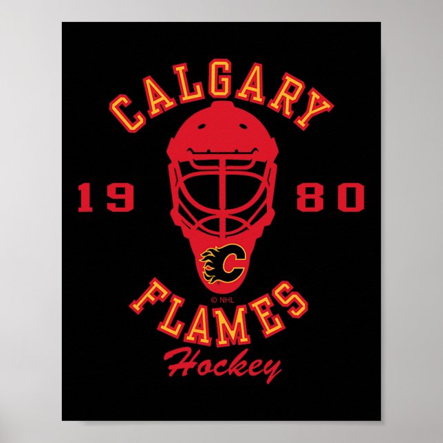 Poster Máscara de hóquei Calgary Flames branca licenciada (Frente)