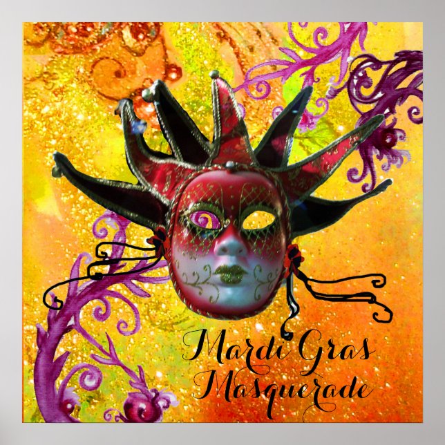 Poster MÁSCARA DE JESTER PRETO E VERMELHO, Mascarada (Frente)