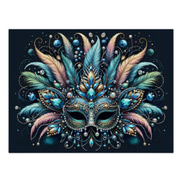 Póster Máscara de Joias com Penas Boho Masquerade