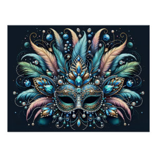 Póster Máscara de Joias com Penas Boho Masquerade
