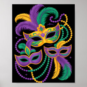 Poster Máscara de Mascarada do Mardi Gras Contas Pena Car