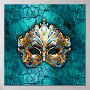 Poster Máscara de Mascarada veneziana no solo turquesa