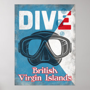 Poster Máscara de mergulho vintage das Ilhas Virgens Brit