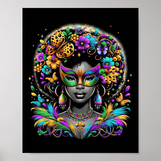 Poster Máscara de Miçangas Afro-Africana Mardi Gras Carro (Frente)