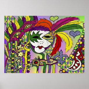 Póster Máscara de pena de Mardi Gras Psicodélica