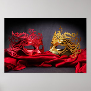 Poster Máscara decorada do mascarada no veludo vermelho