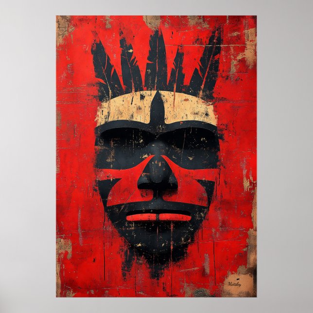 Poster Máscara Espírito Guerreiro – Poder Tribal Indígena (Frente)