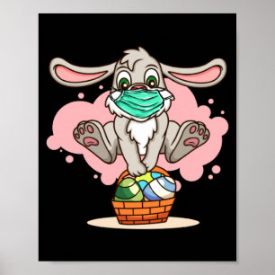 Poster Máscara Facial de Coelho com Cesta de Ovos de Pásc
