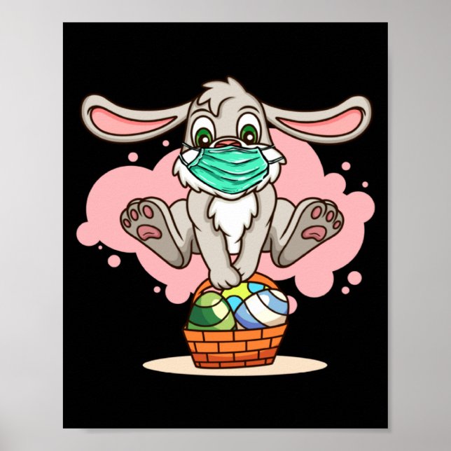 Poster Máscara Facial de Coelho com Cesta de Ovos de Pásc (Frente)
