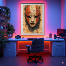 Poster Máscara Mística de Noh - Elegância Teatral Japones