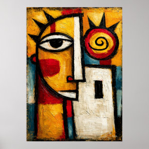 Poster Máscara Solar Cubista Primitiva Geométrica Abstrat