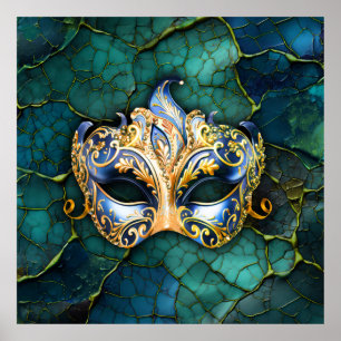 Poster Máscara Venetiana sobre fundo azul-lacrimogêneo