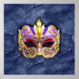 Poster Máscara Veneziana Decorativa sobre Marinho Escuro