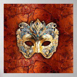 Poster Máscara veneziana luxuosa sobre fundo de ferrugem