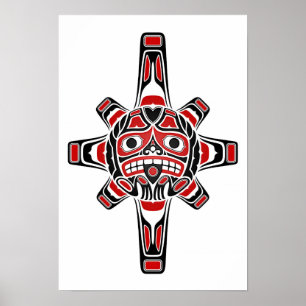 Poster Máscara vermelha e preta de Sun do Haida no branc