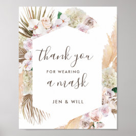 Poster Máscara Vestindo Sinal de Grama Pampas de Casament