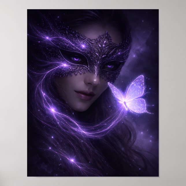 Poster Máscara Violeta Mística Borboleta Fantasia (Frente)