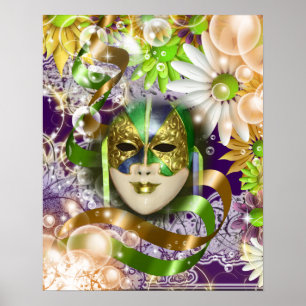 Póster Mascarada mask venetian verde roxo