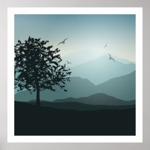 Póster Máscaras da árvore verde do solitário dos azuis
