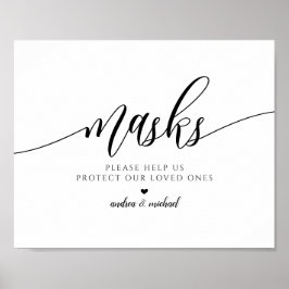 Poster Máscaras de EPI para Casamento Sinal de Distanciam